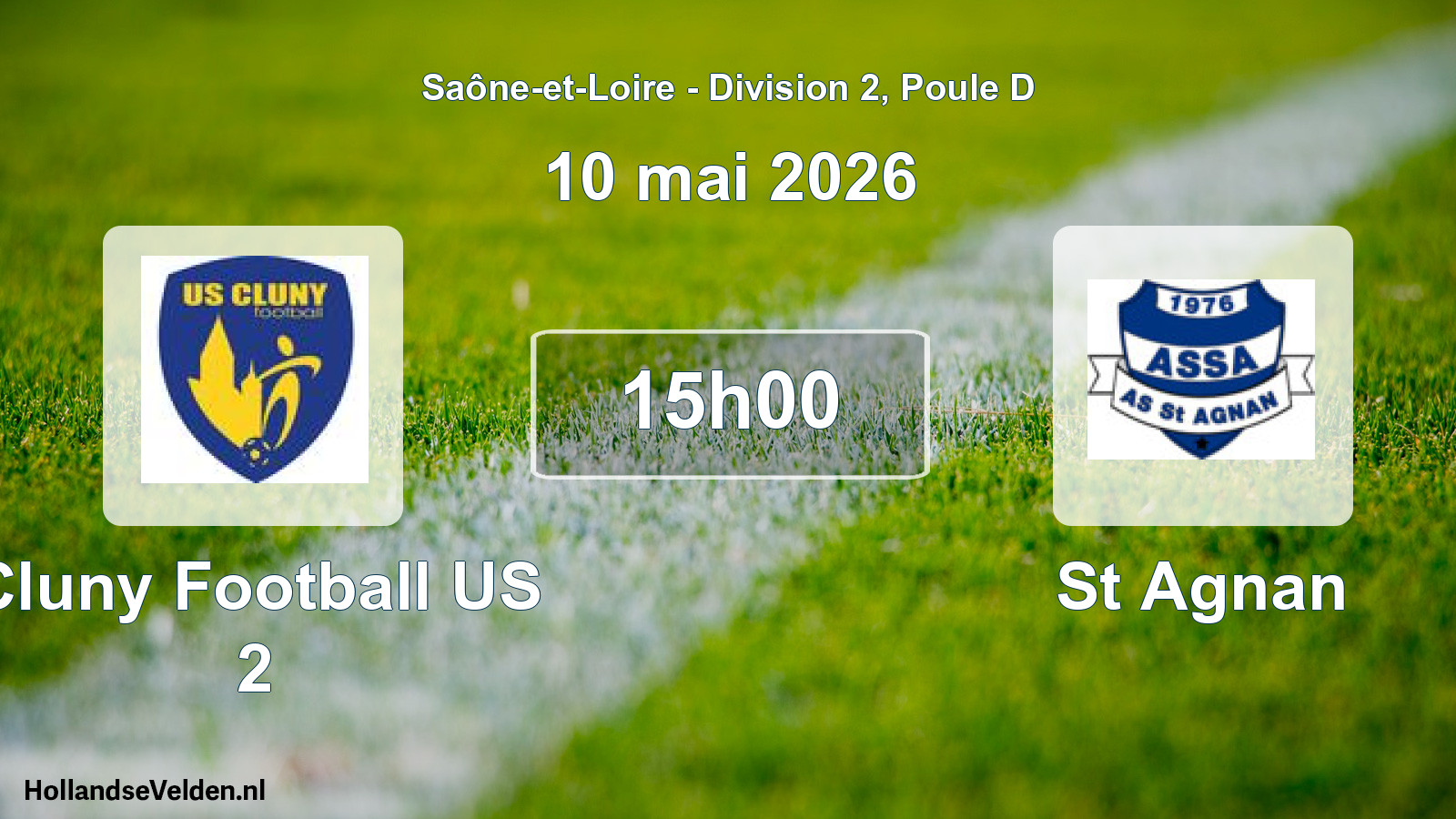 Match programmé: Cluny Football US 2 - St Agnan (10 mai 2026)