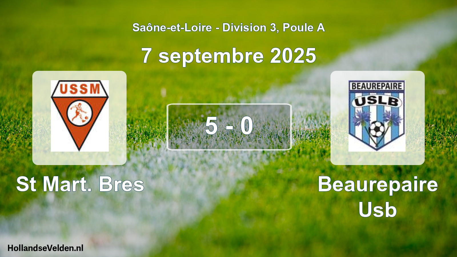 Total number of matches played: St Mart. Bres - Beaurepaire Usb 5 - 0 (7 September 2025)