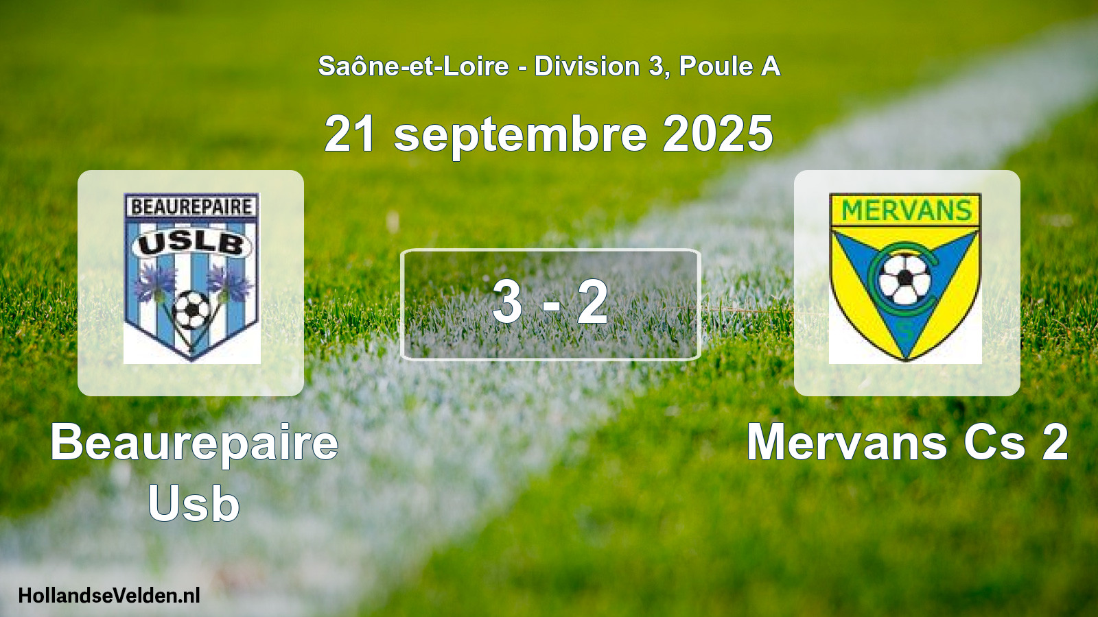 Total number of matches played: Beaurepaire Usb - Mervans Cs 2 3 - 2 (21 September 2025)