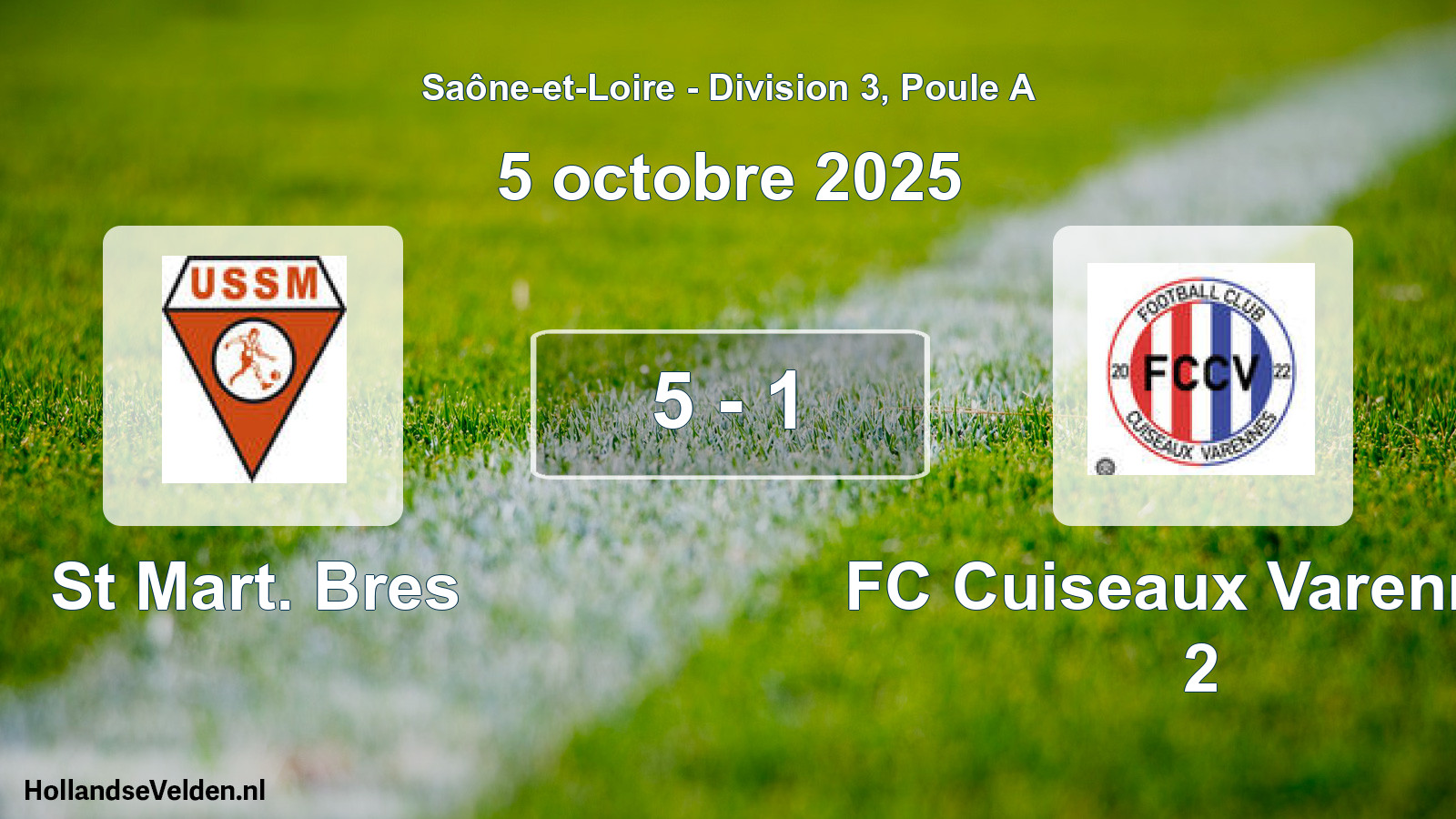 Match joué: St Mart. Bres - FC Cuiseaux Varennes 2 5 - 1 (5 octobre 2025)