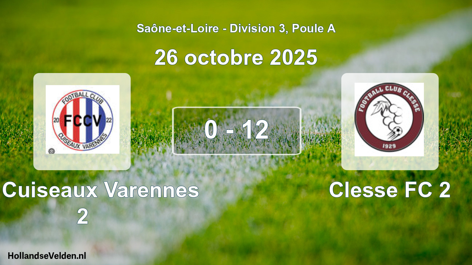 Match joué: FC Cuiseaux Varennes 2 - Clesse FC 2 0 - 12 (26 octobre 2025)