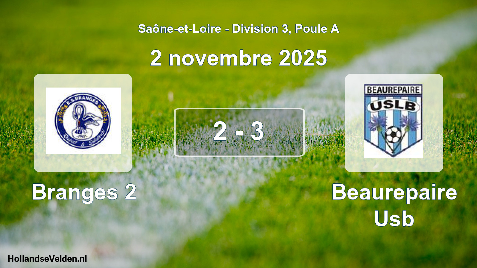 Match joué: Branges 2 - Beaurepaire Usb 2 - 3 (2 novembre 2025)