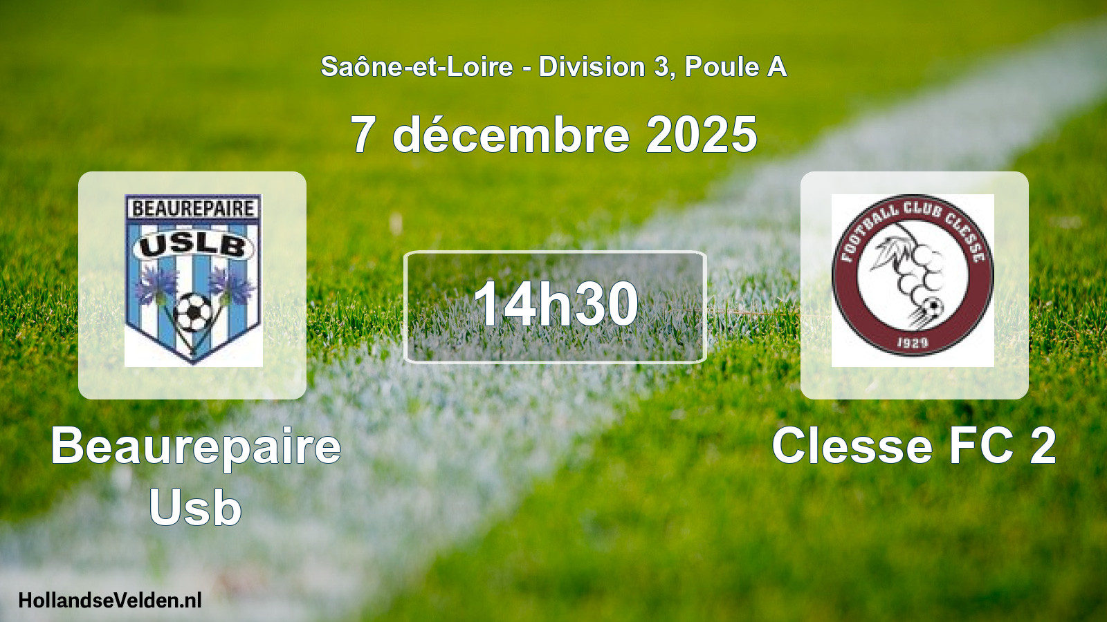 Match programmé: Beaurepaire Usb - Clesse FC 2 (7 décembre 2025)