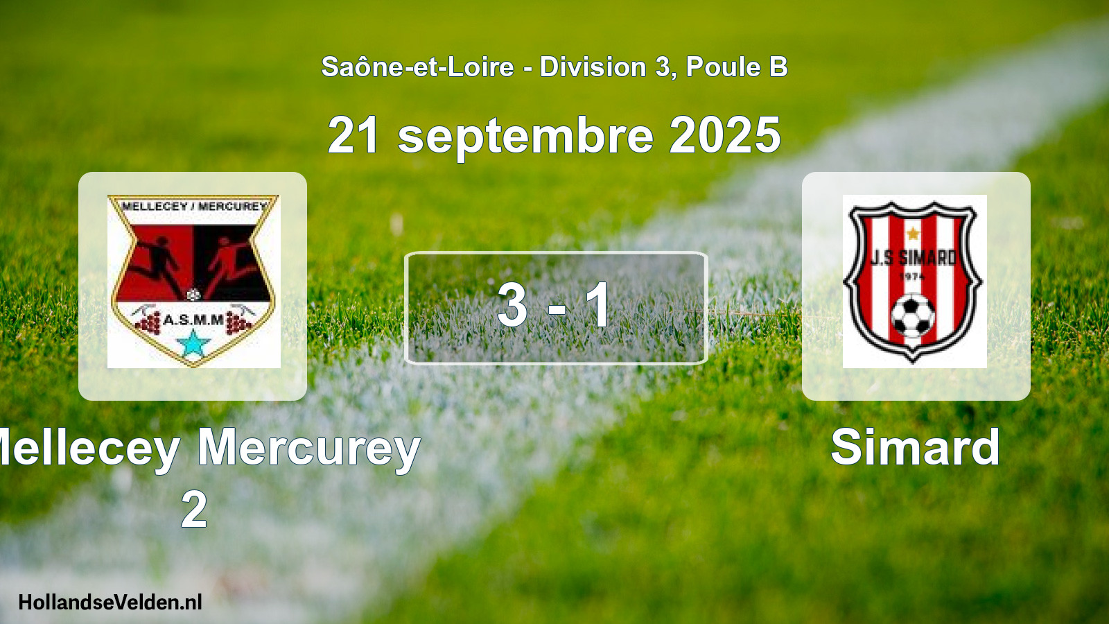 Gespeelde wedstrijd: Mellecey Mercurey 2 - Simard 3 - 1 (21 september 2025)