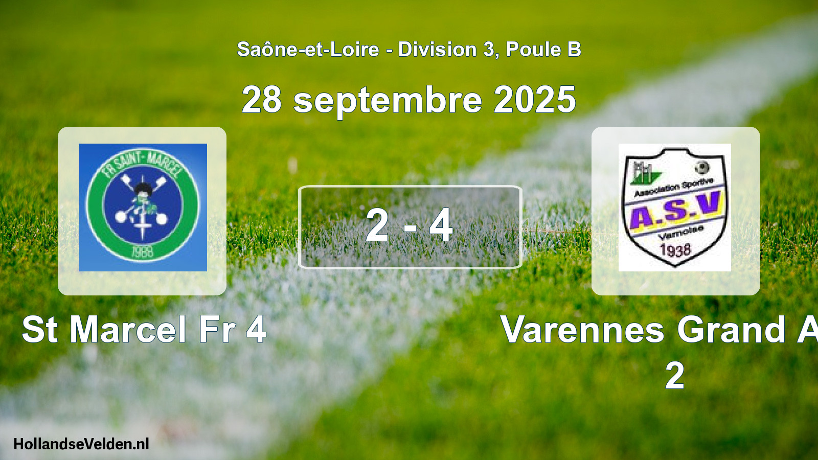 Total number of matches played: St Marcel Fr 4 - Varennes Grand AS 2 2 - 4 (28 September 2025)