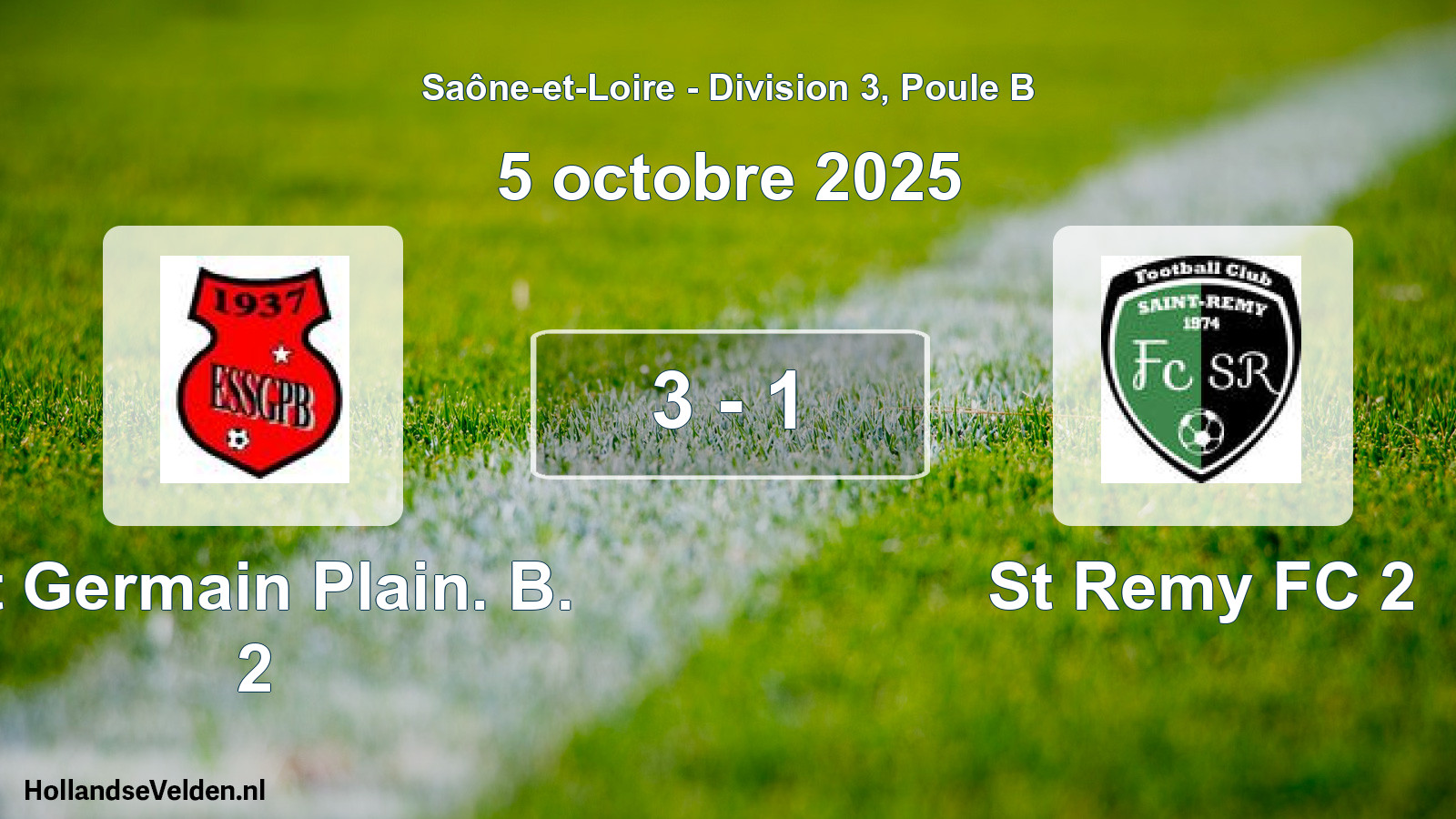 Total number of matches played: St Germain Plain. B. 2 - St Remy FC 2 3 - 1 (5 October 2025)