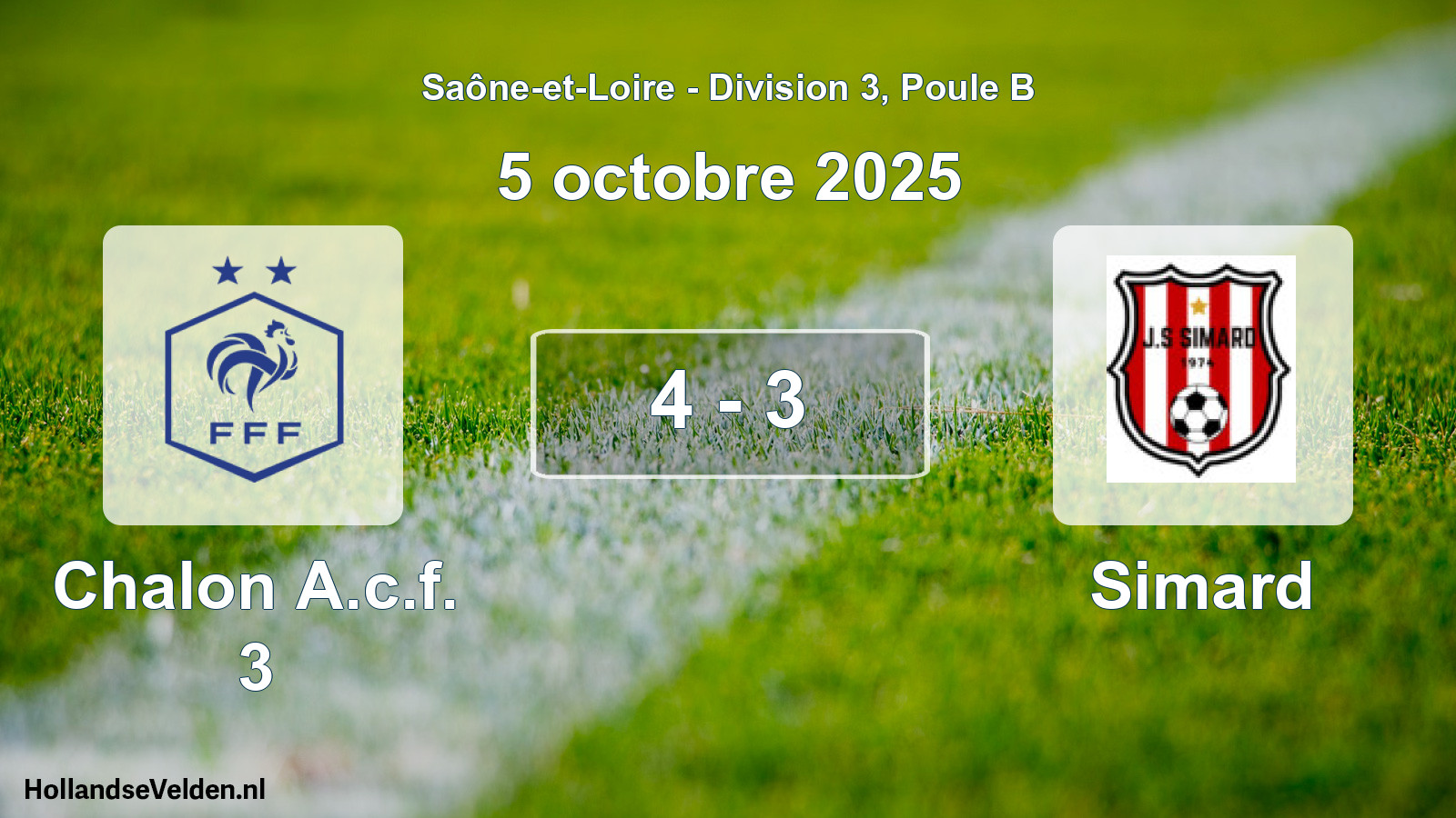 Total number of matches played: Chalon A.c.f. 3 - Simard 4 - 3 (5 October 2025)