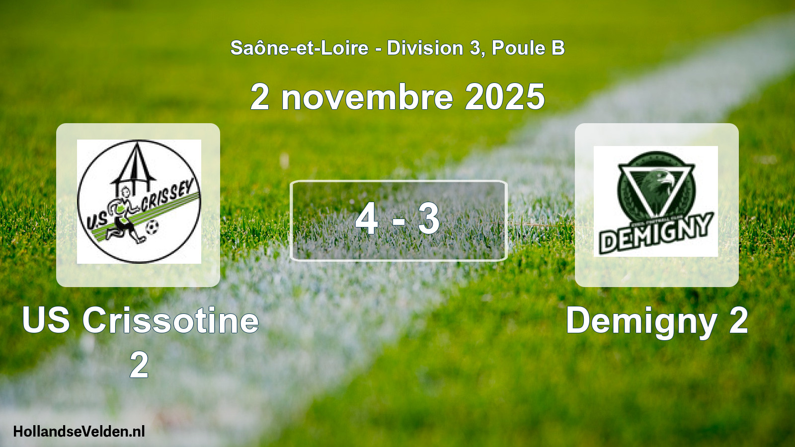 Match joué: US Crissotine 2 - Demigny 2 4 - 3 (2 novembre 2025)