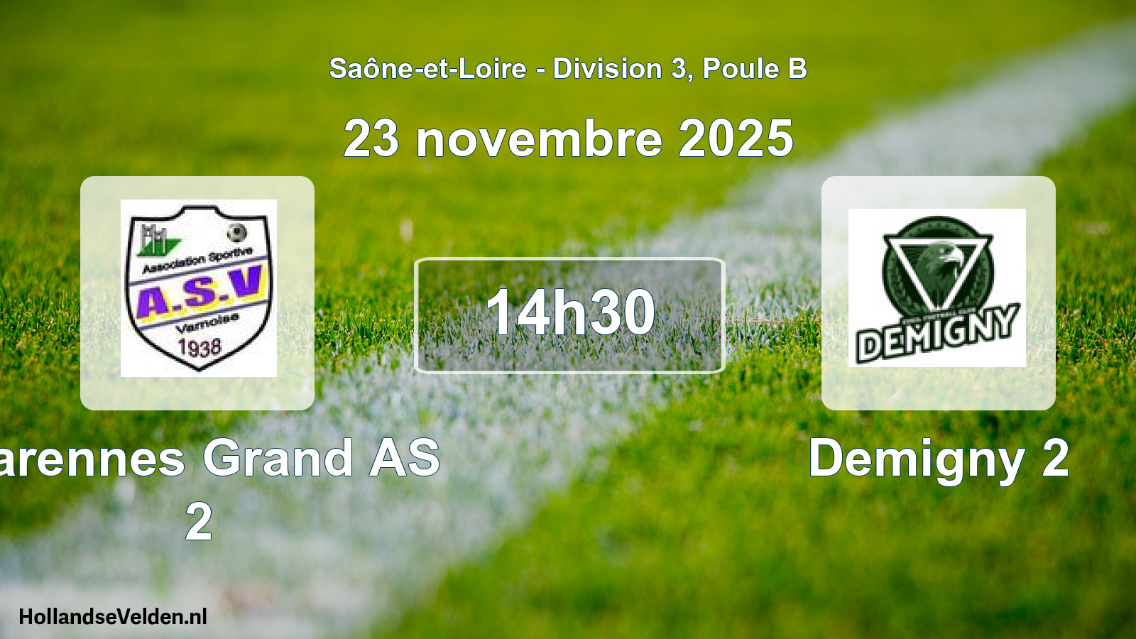 Match programmé: Varennes Grand AS 2 - Demigny 2 (23 novembre 2025)