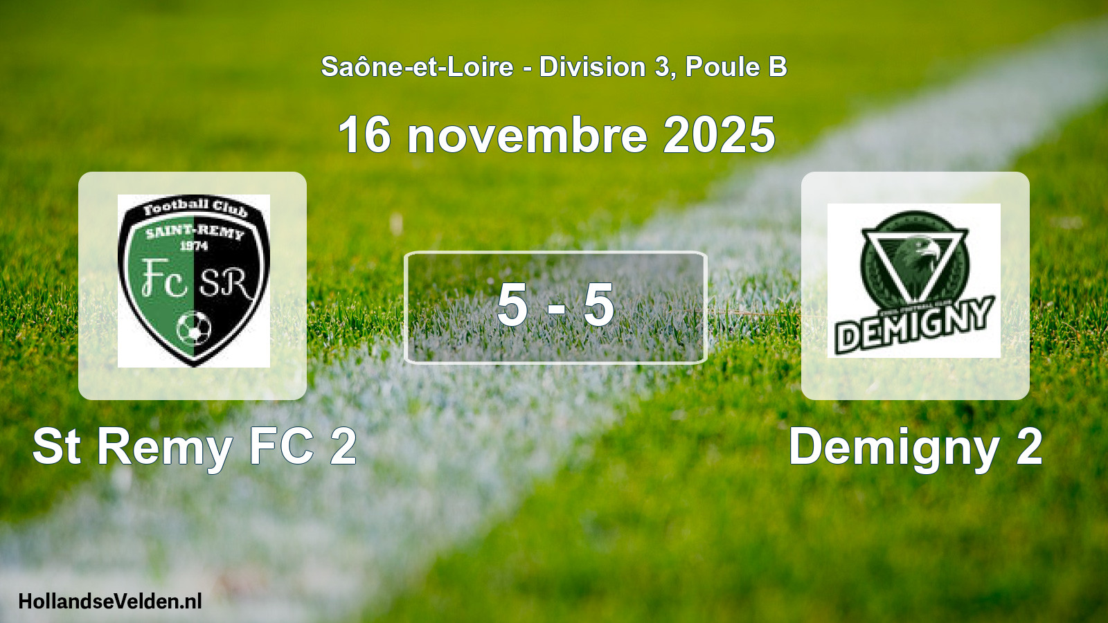 Match joué: St Remy FC 2 - Demigny 2 5 - 5 (16 novembre 2025)