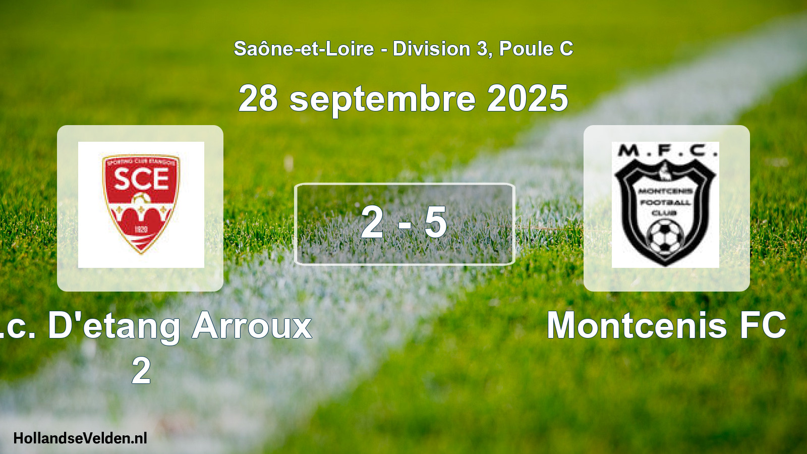 Match joué: S.c. D'etang Arroux 2 - Montcenis FC 2 - 5 (28 septembre 2025)
