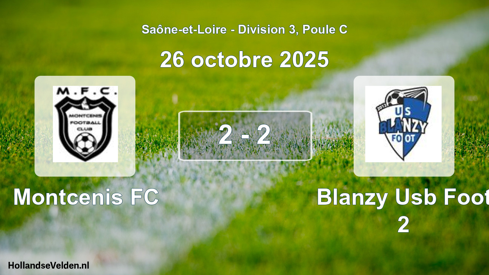 Match joué: Montcenis FC - Blanzy Usb Foot 2 2 - 2 (26 octobre 2025)