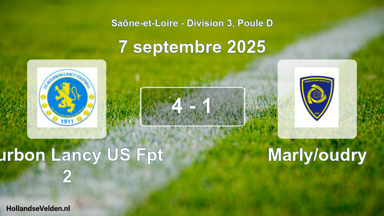 Total number of matches played: Bourbon Lancy US Fpt 2 - Marly/oudry 4 - 1 (7 September 2025)