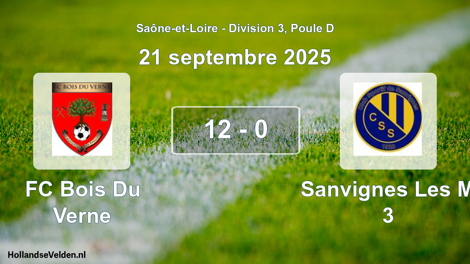 Match joué: FC Bois Du Verne - Sanvignes Les M 3 12 - 0 (21 septembre 2025)