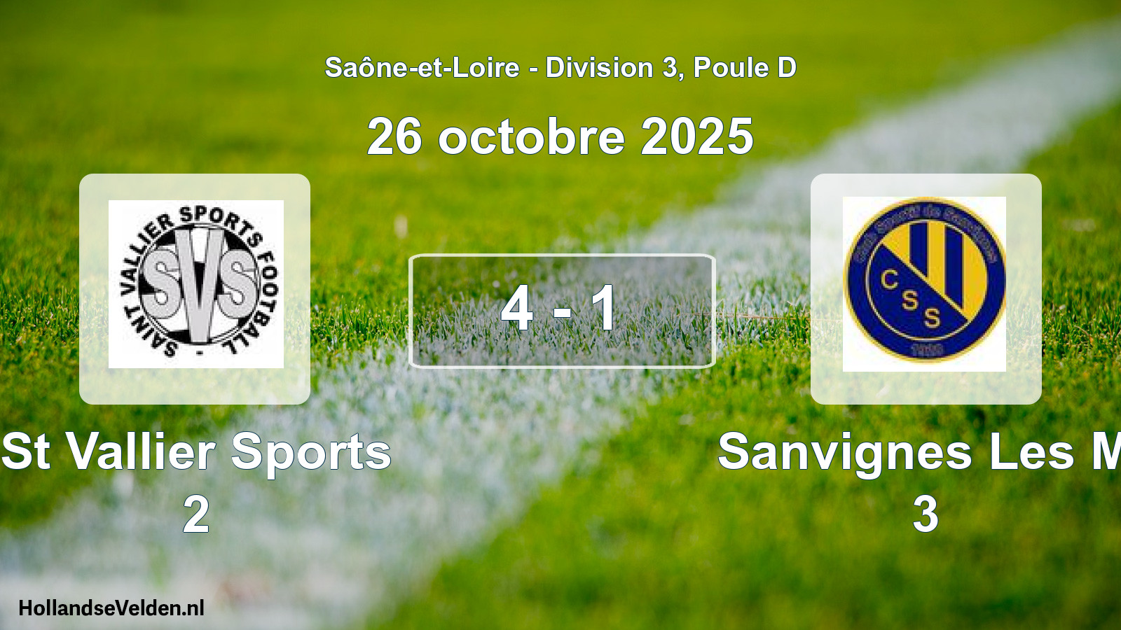 Gespeelde wedstrijd: St Vallier Sports 2 - Sanvignes Les M 3 4 - 1 (26 oktober 2025)