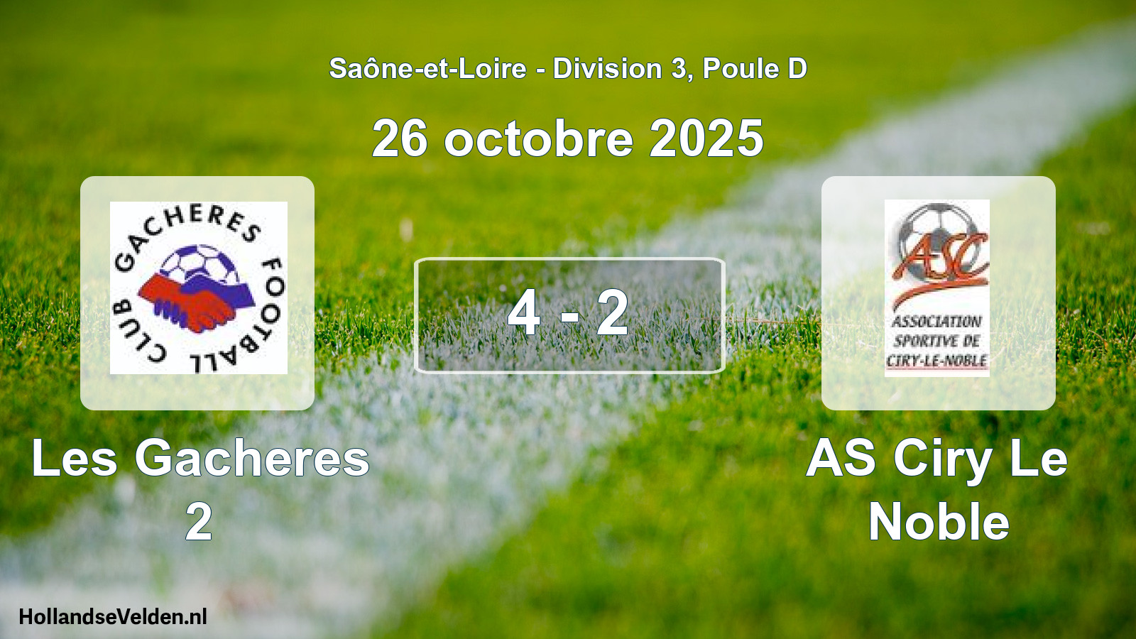 Total number of matches played: Les Gacheres 2 - AS Ciry Le Noble 4 - 2 (26 October 2025)