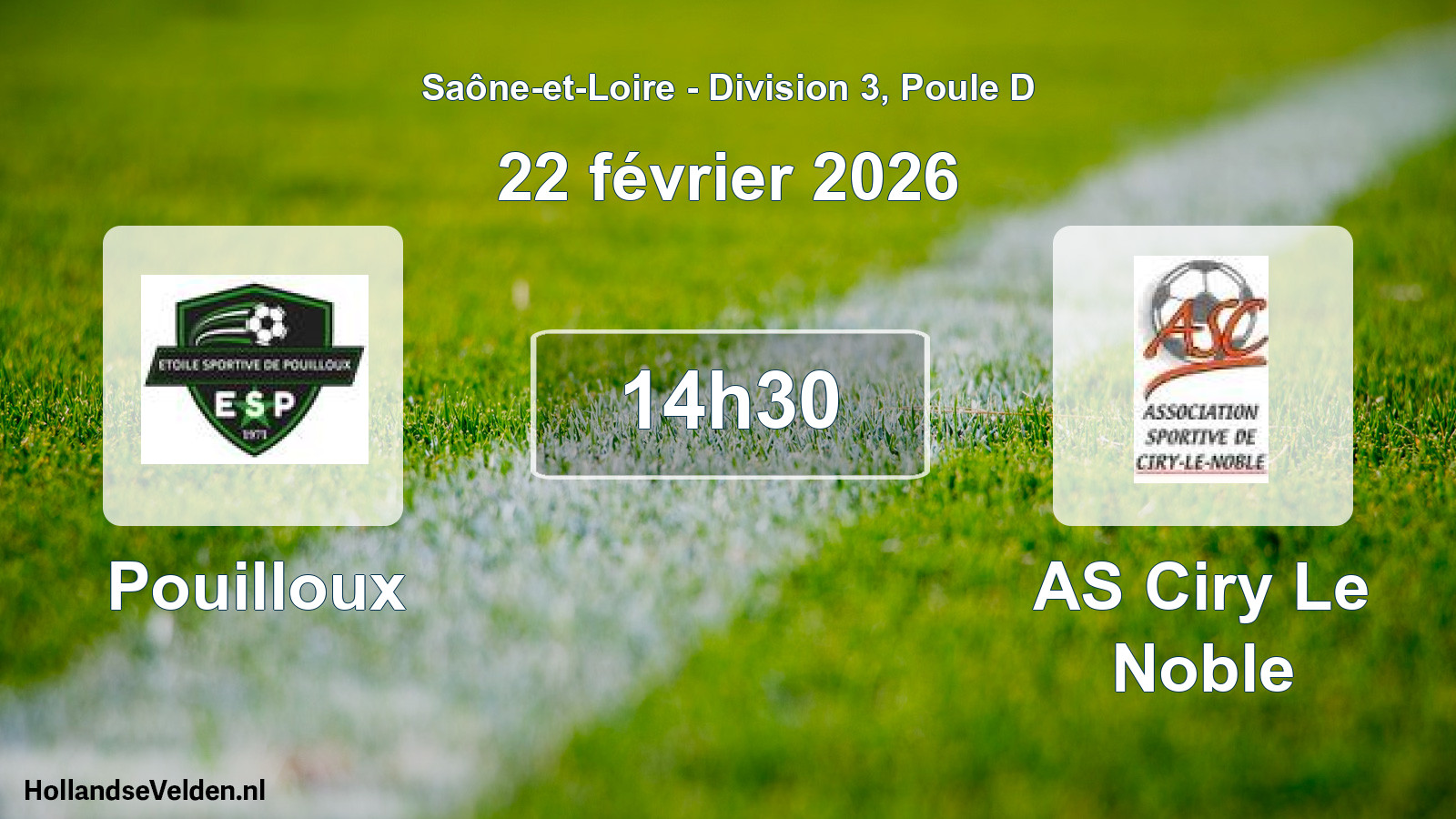 Match programmé: Pouilloux - AS Ciry Le Noble (22 février 2026)
