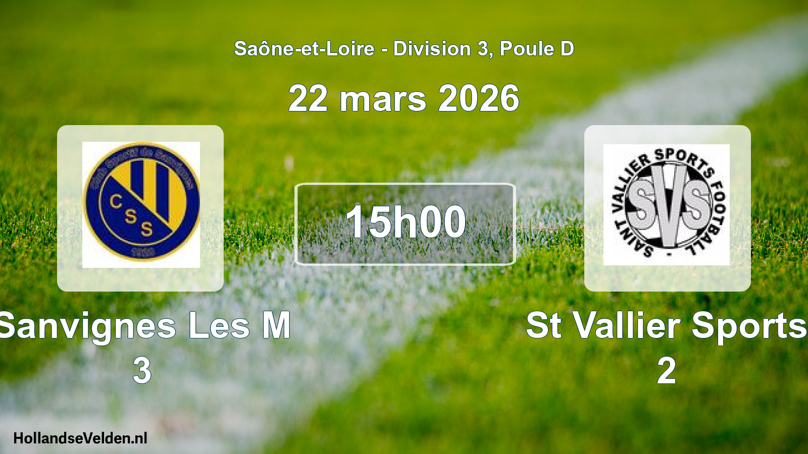Match programmé: Sanvignes Les M 3 - St Vallier Sports 2 (22 mars 2026)