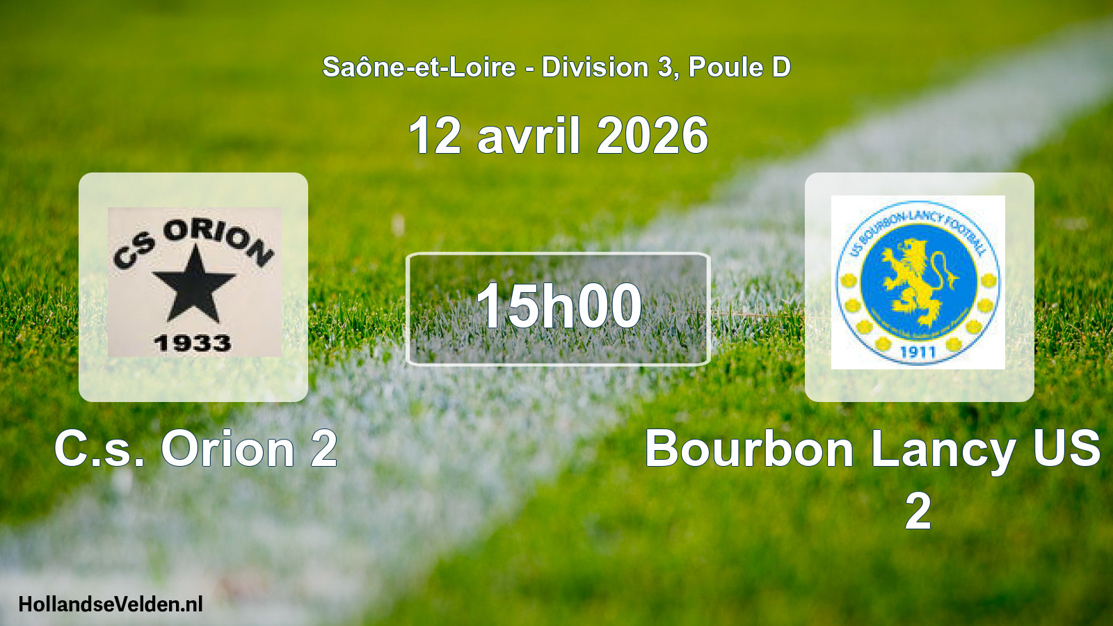 Geplande wedstrijd: C.s. Orion 2 - Bourbon Lancy US Fpt 2 (12 april 2026)