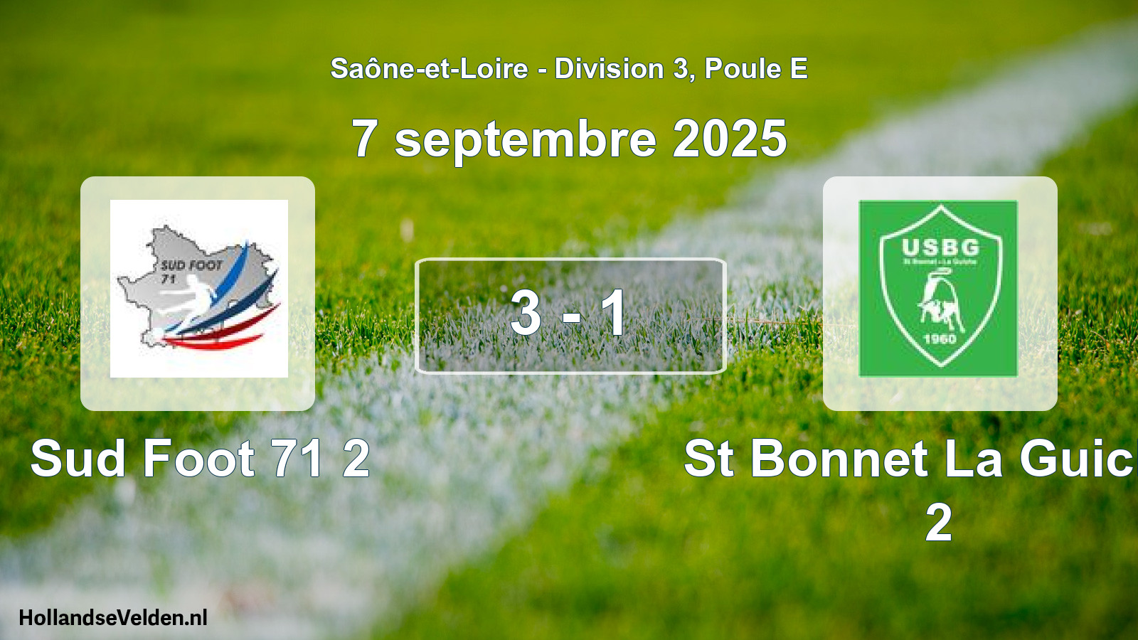 Gespeelde wedstrijd: Sud Foot 71 2 - St Bonnet La Guiche 2 3 - 1 (7 september 2025)