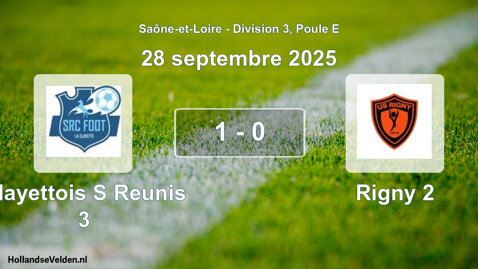 Total number of matches played: Clayettois S Reunis 3 - Rigny 2 1 - 0 (28 September 2025)