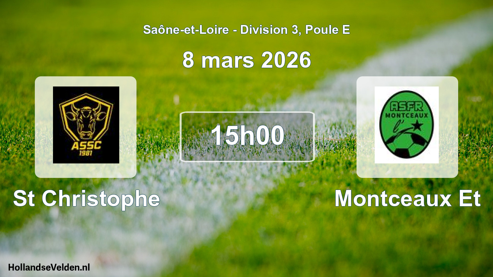 Match programmé: St Christophe - Montceaux Et (8 mars 2026)