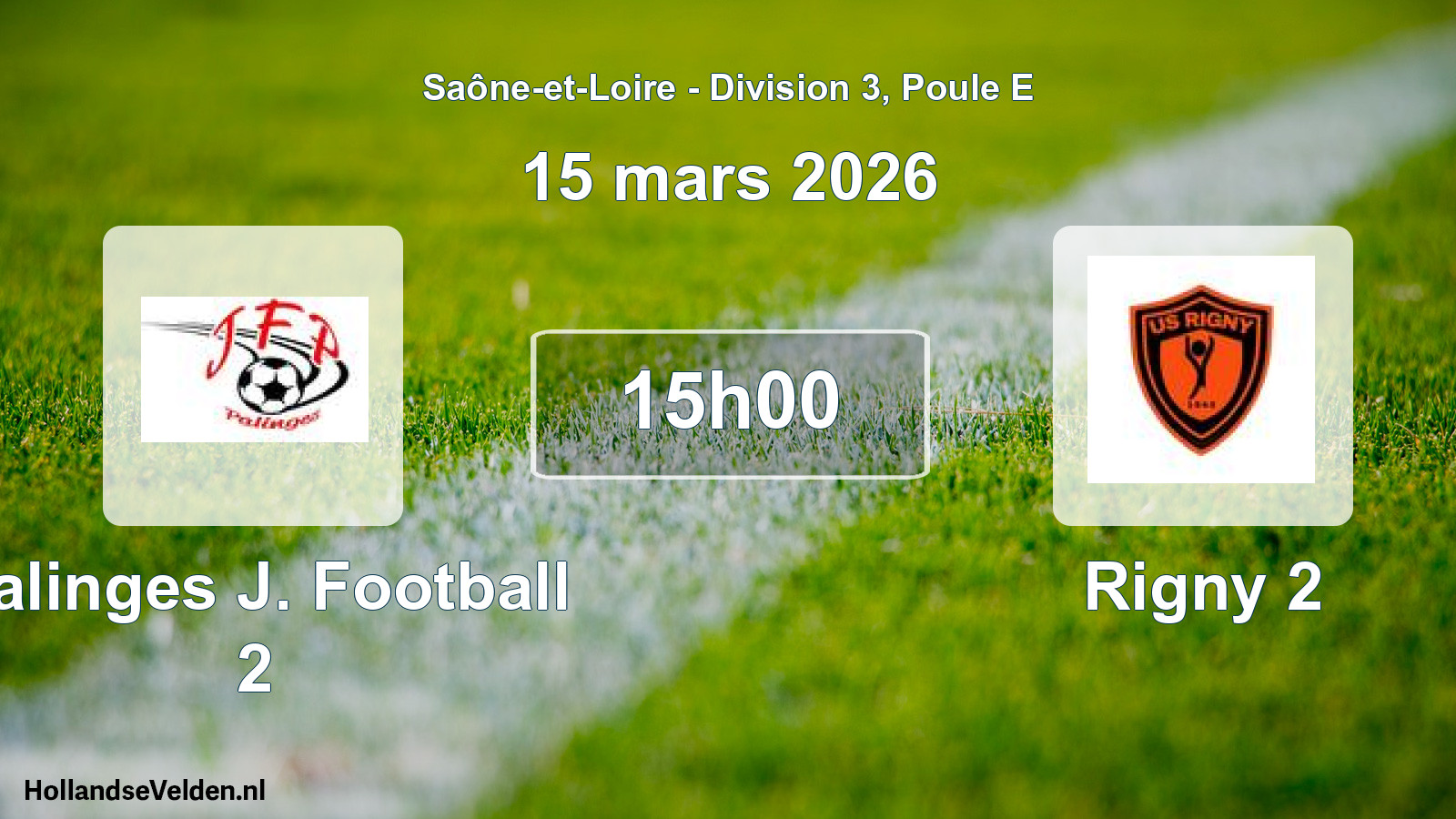 Match programmé: Palinges J. Football 2 - Rigny 2 (15 mars 2026)