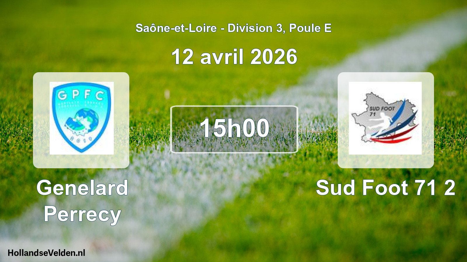Match programmé: Genelard Perrecy - Sud Foot 71 2 (12 avril 2026)