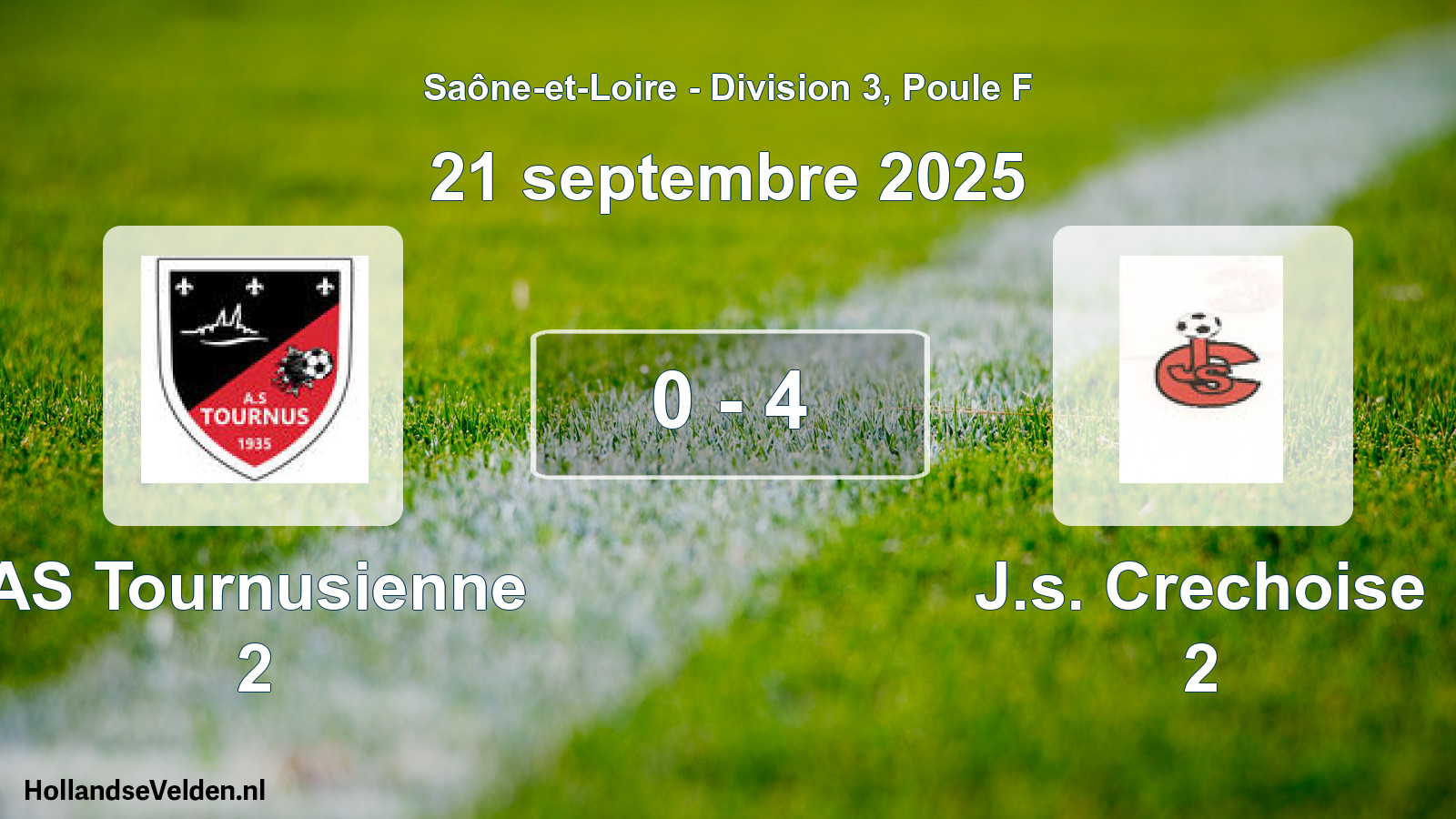 Gespeelde wedstrijd: AS Tournusienne 2 - J.s. Crechoise 2 0 - 4 (21 september 2025)