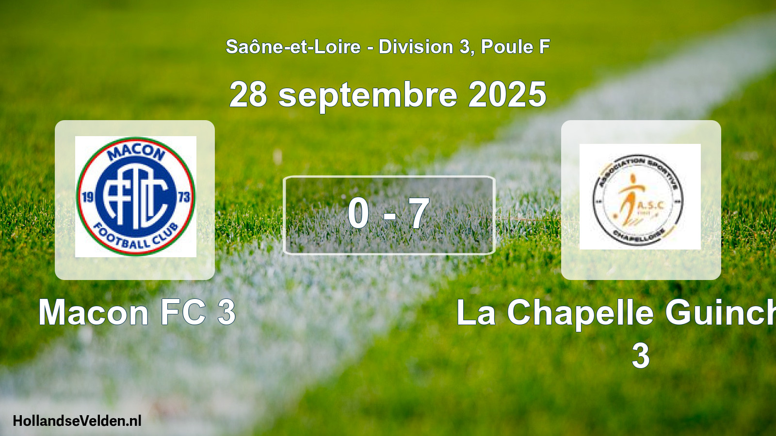 Total number of matches played: Macon FC 3 - La Chapelle Guinchay 3 0 - 7 (28 September 2025)
