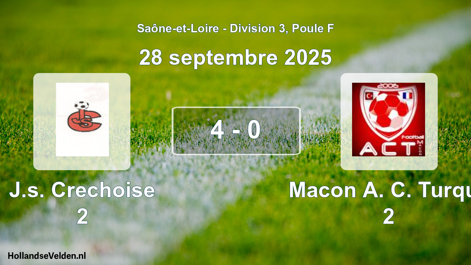 Gespeelde wedstrijd: J.s. Crechoise 2 - Macon A. C. Turque 2 4 - 0 (28 september 2025)
