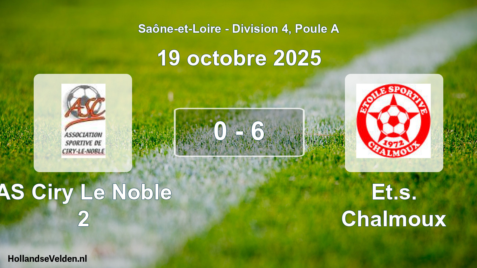 Gespeelde wedstrijd: AS Ciry Le Noble 2 - Et.s. Chalmoux 0 - 6 (19 oktober 2025)