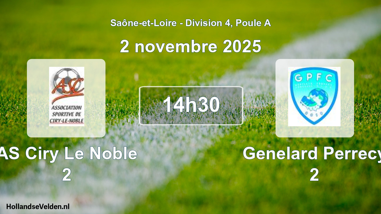Match programmé: AS Ciry Le Noble 2 - Genelard Perrecy 2 (2 novembre 2025)