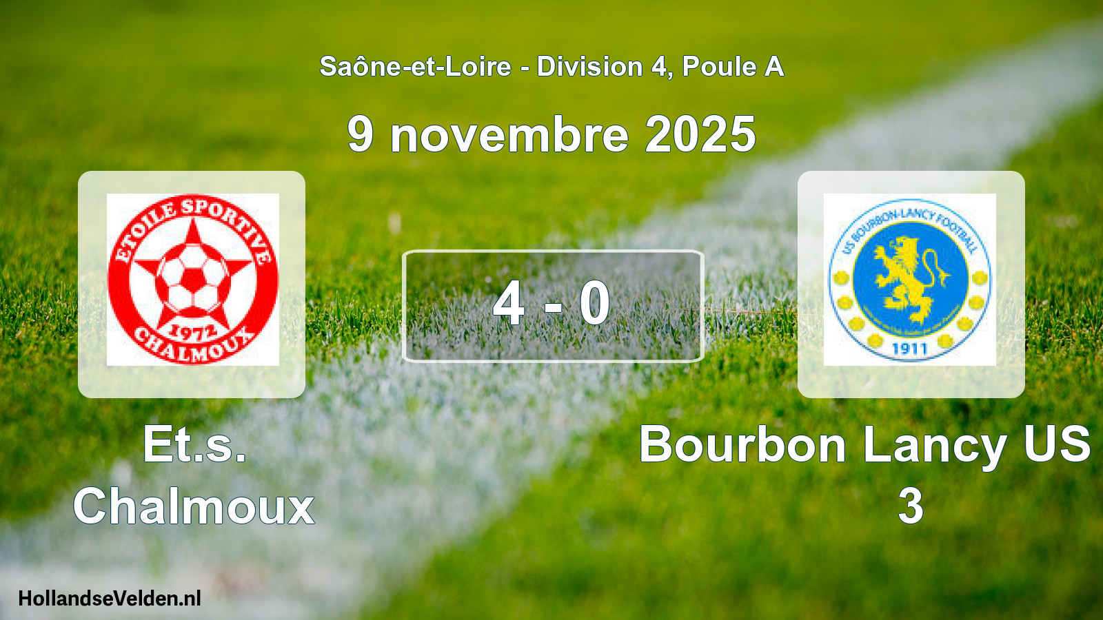 Gespeelde wedstrijd: Et.s. Chalmoux - Bourbon Lancy US Fpt 3 4 - 0 (9 november 2025)