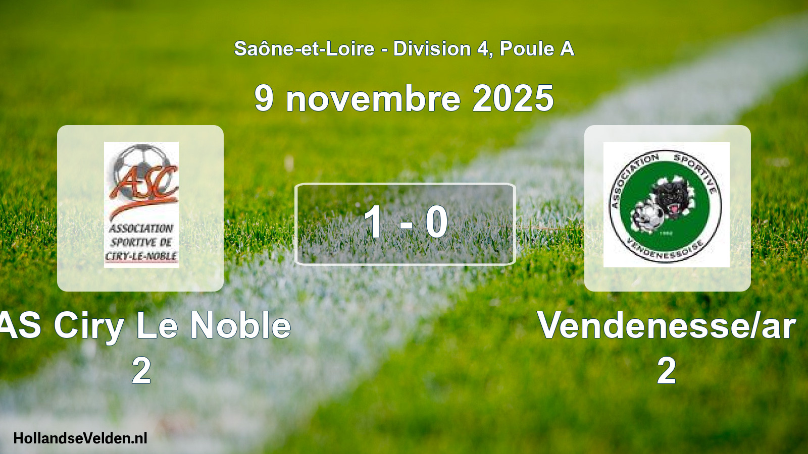 Total number of matches played: AS Ciry Le Noble 2 - Vendenesse/ar 2 1 - 0 (9 November 2025)