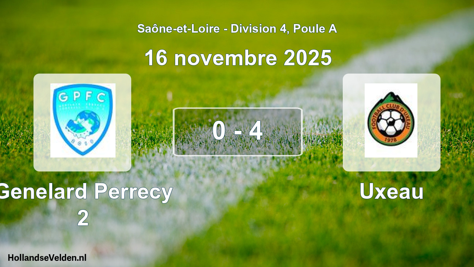 Match joué: Genelard Perrecy 2 - Uxeau 0 - 4 (16 novembre 2025)