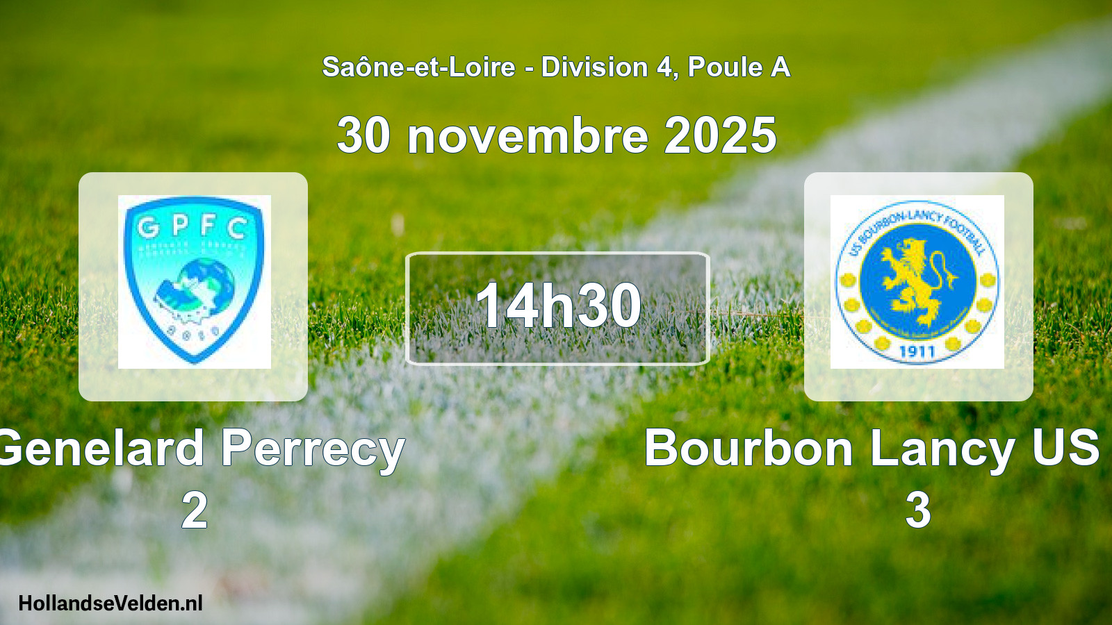 Match programmé: Genelard Perrecy 2 - Bourbon Lancy US Fpt 3 (30 novembre 2025)