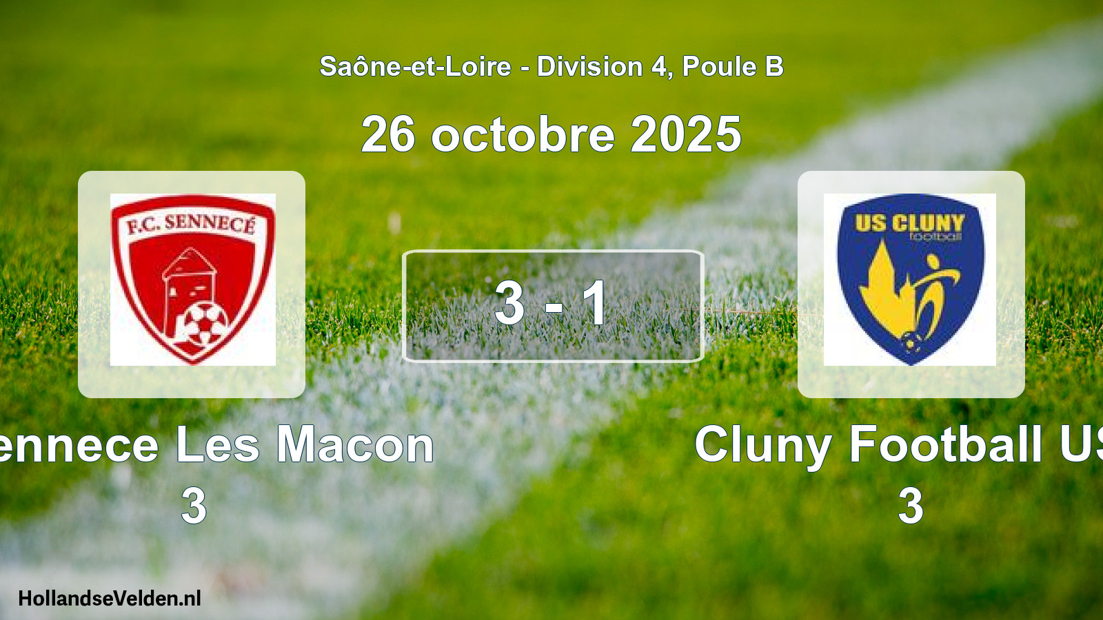 Match joué: Sennece Les Macon 3 - Cluny Football US 3 3 - 1 (26 octobre 2025)