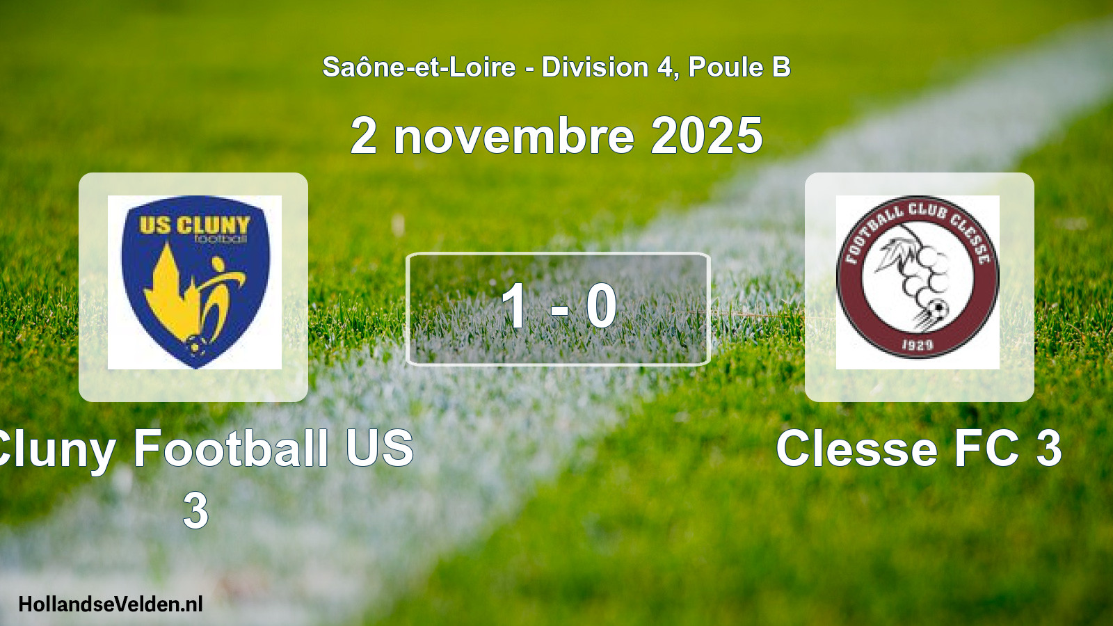 Total number of matches played: Cluny Football US 3 - Clesse FC 3 1 - 0 (2 November 2025)