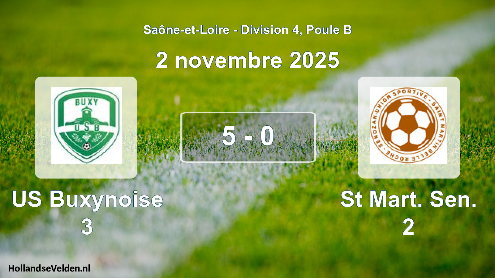 Match joué: US Buxynoise 3 - St Mart. Sen. 2 5 - 0 (2 novembre 2025)