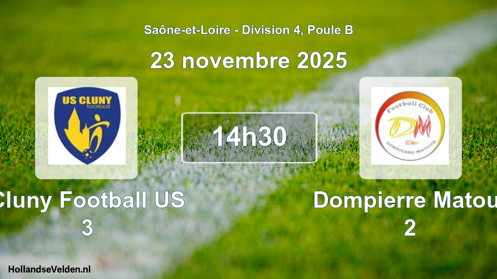 Match programmé: Cluny Football US 3 - Dompierre Matour 2 (23 novembre 2025)