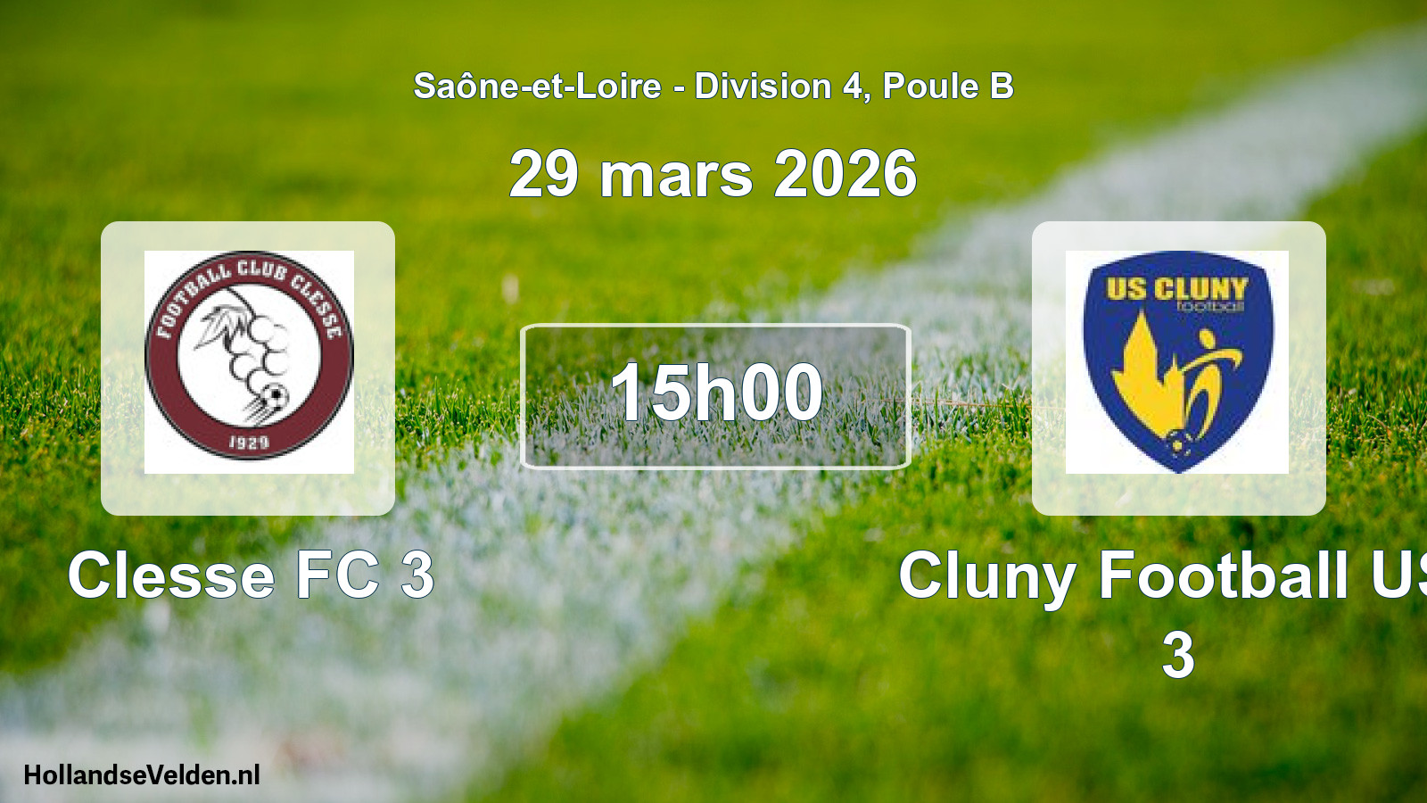 Scheduled Match: Clesse FC 3 - Cluny Football US 3 (29 March 2026)
