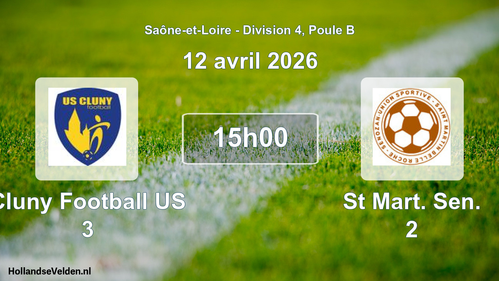 Match programmé: Cluny Football US 3 - St Mart. Sen. 2 (12 avril 2026)
