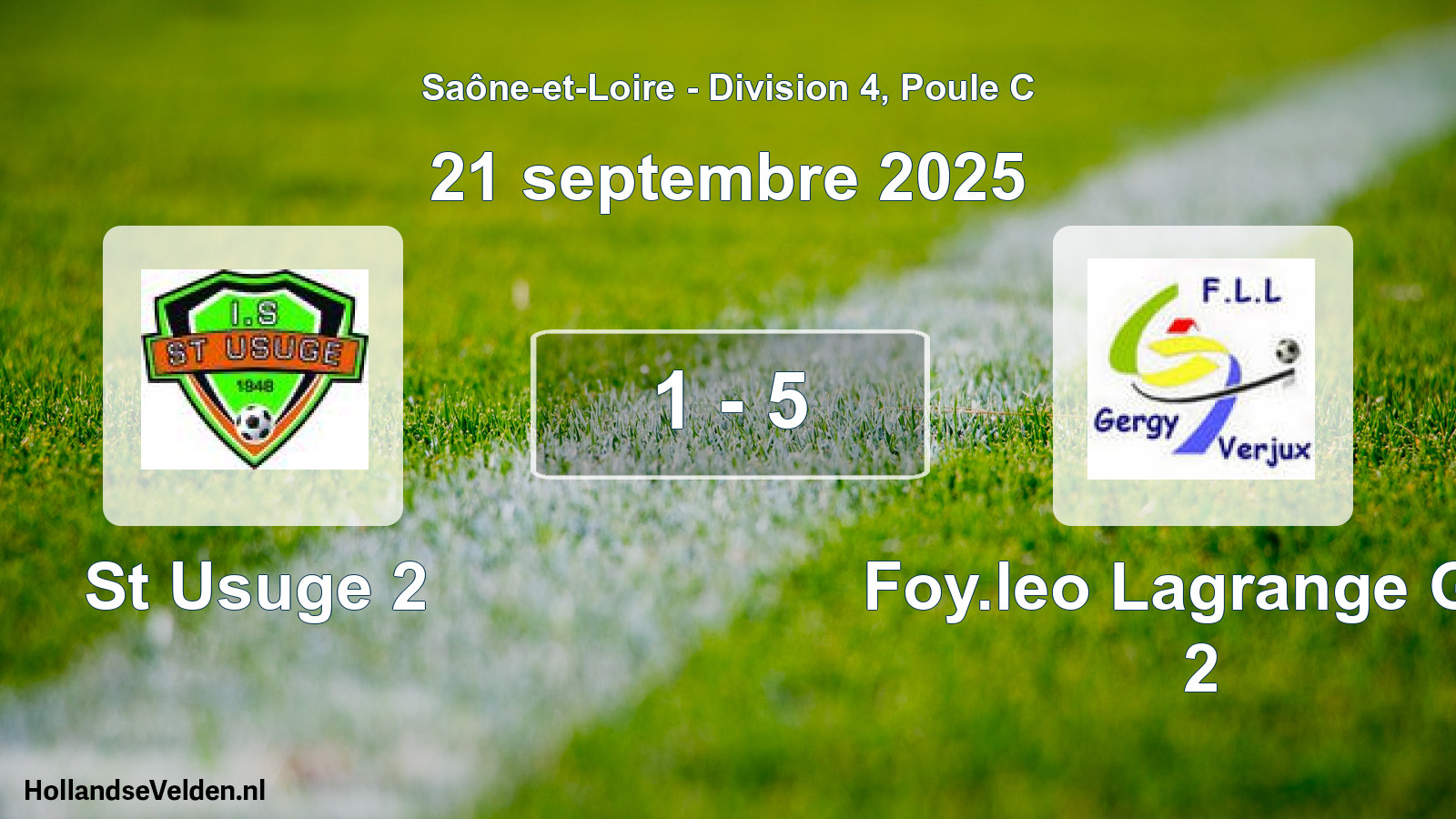 Match joué: St Usuge 2 - Foy.leo Lagrange Ger 2 1 - 5 (21 septembre 2025)