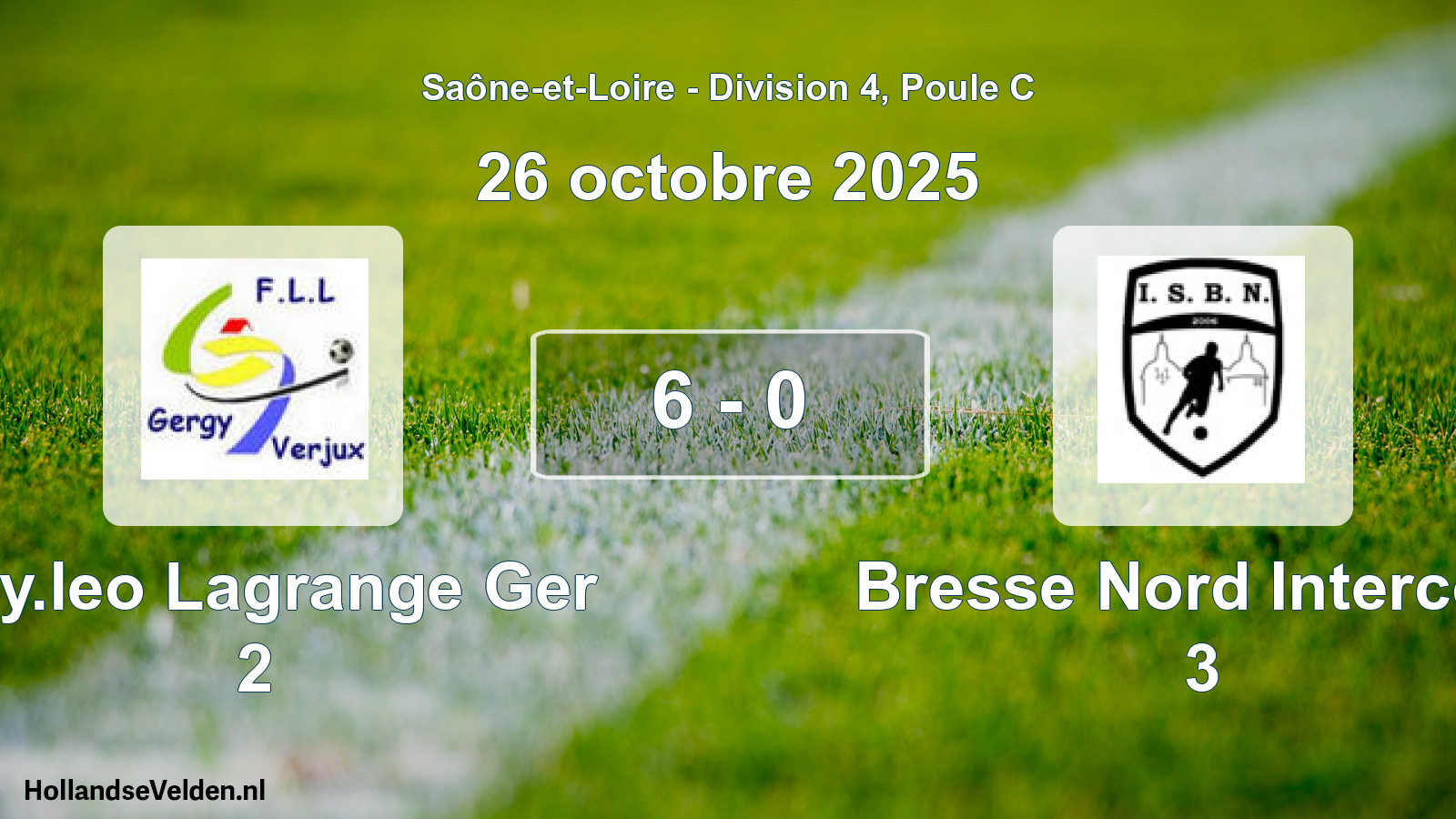 Match joué: Foy.leo Lagrange Ger 2 - Bresse Nord Intercom 3 6 - 0 (26 octobre 2025)