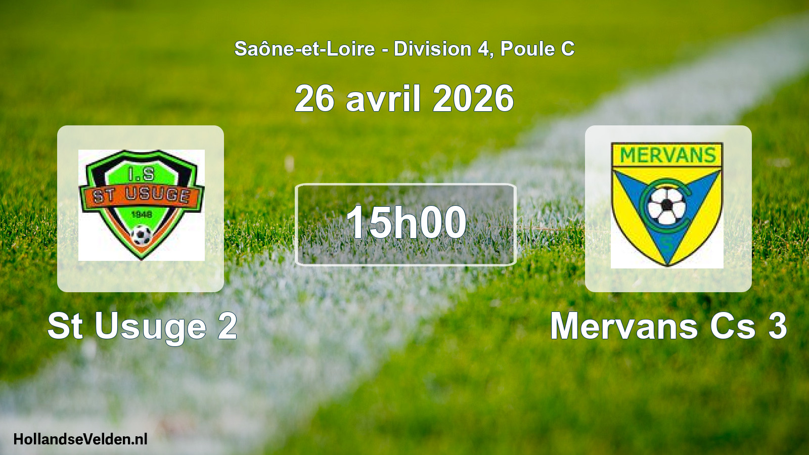 Geplande wedstrijd: St Usuge 2 - Mervans Cs 3 (26 april 2026)