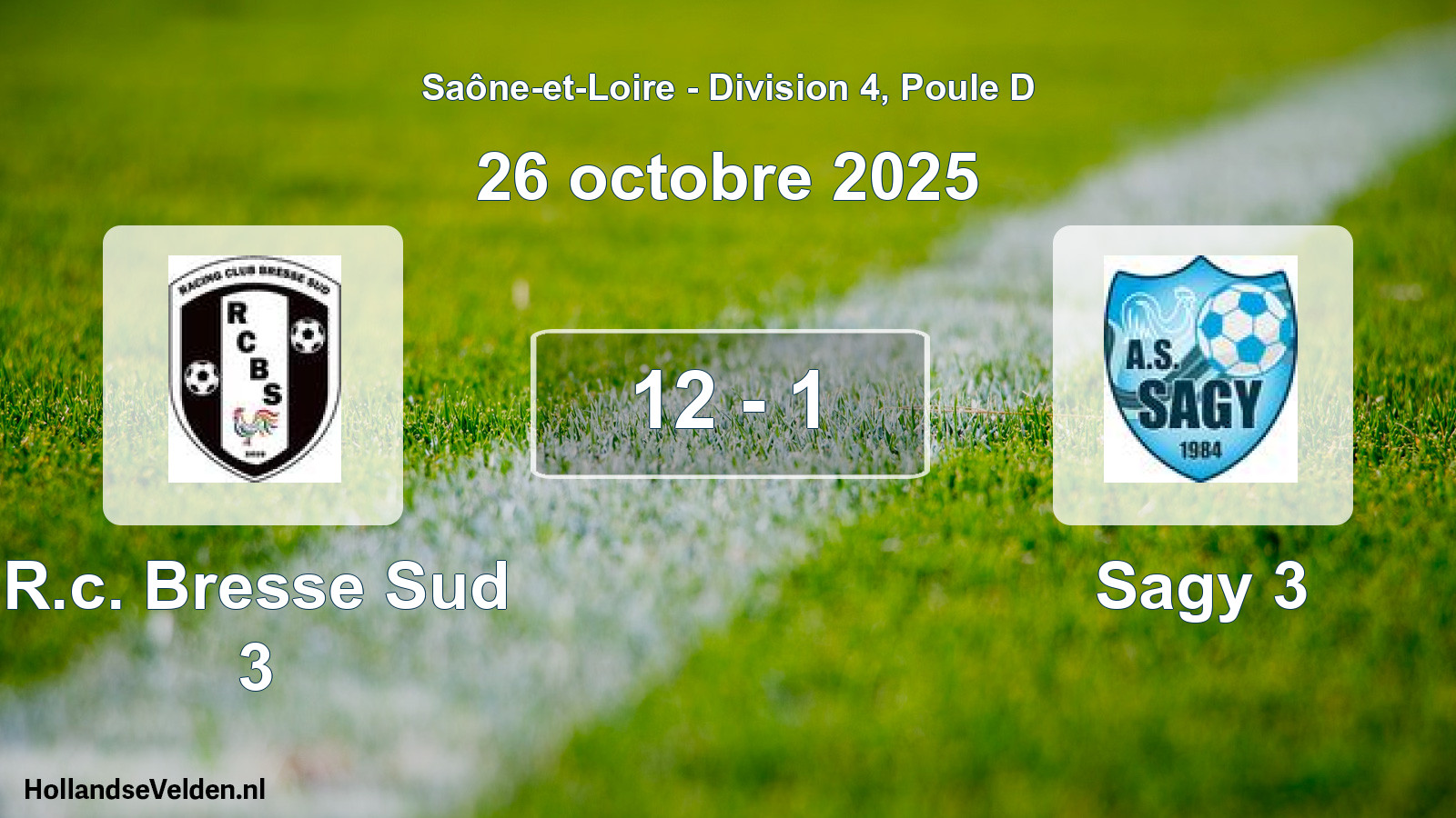 Match joué: R.c. Bresse Sud 3 - Sagy 3 12 - 1 (26 octobre 2025)