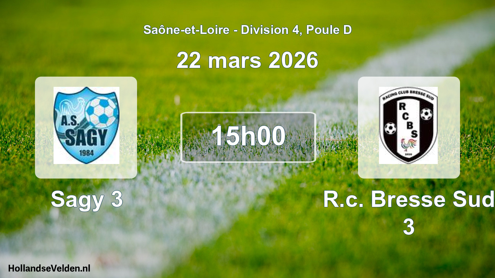 Match programmé: Sagy 3 - R.c. Bresse Sud 3 (22 mars 2026)