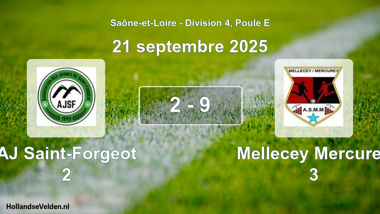 Total number of matches played: AJ Saint-Forgeot 2 - Mellecey Mercurey 3 2 - 9 (21 September 2025)