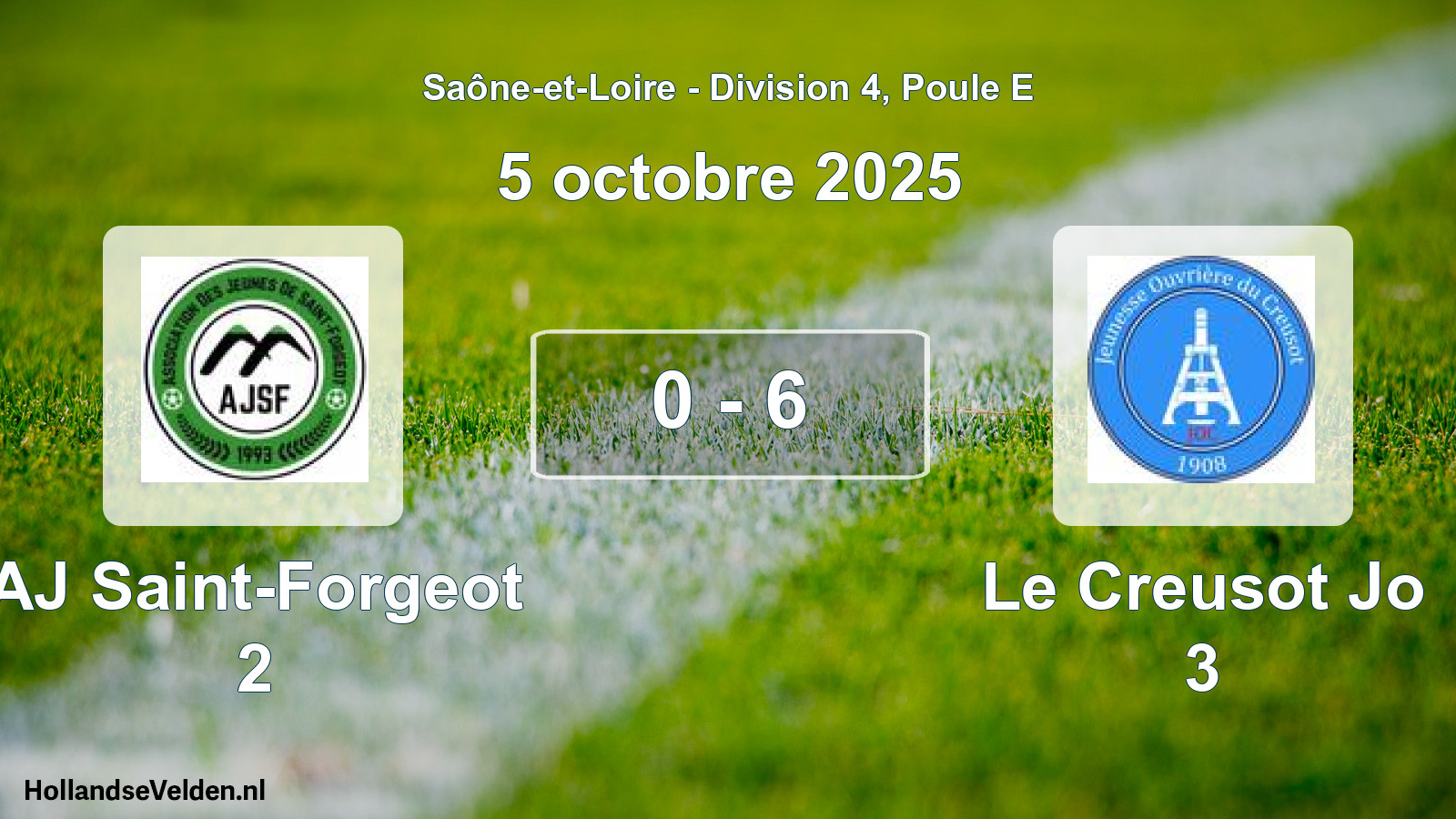 Match joué: AJ Saint-Forgeot 2 - Le Creusot Jo 3 0 - 6 (5 octobre 2025)